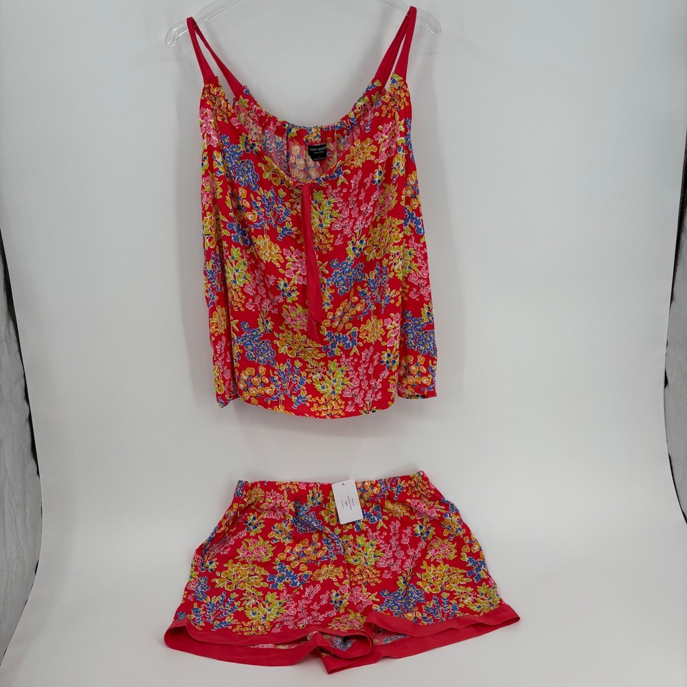 Kate Spade Pajama Set Women Large Fuchsia Floral Camisole Shorts KS12525 NWT